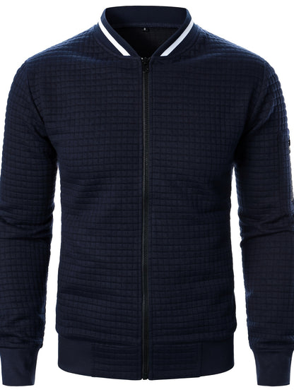 Herens Navy Blauwe Ritssluitstand Collar Jas - Casual Sporty Stijl, Gewatteerd Ontwerp, Ritssluiting, Lichtgewicht Polyester voor Lente & Herfst